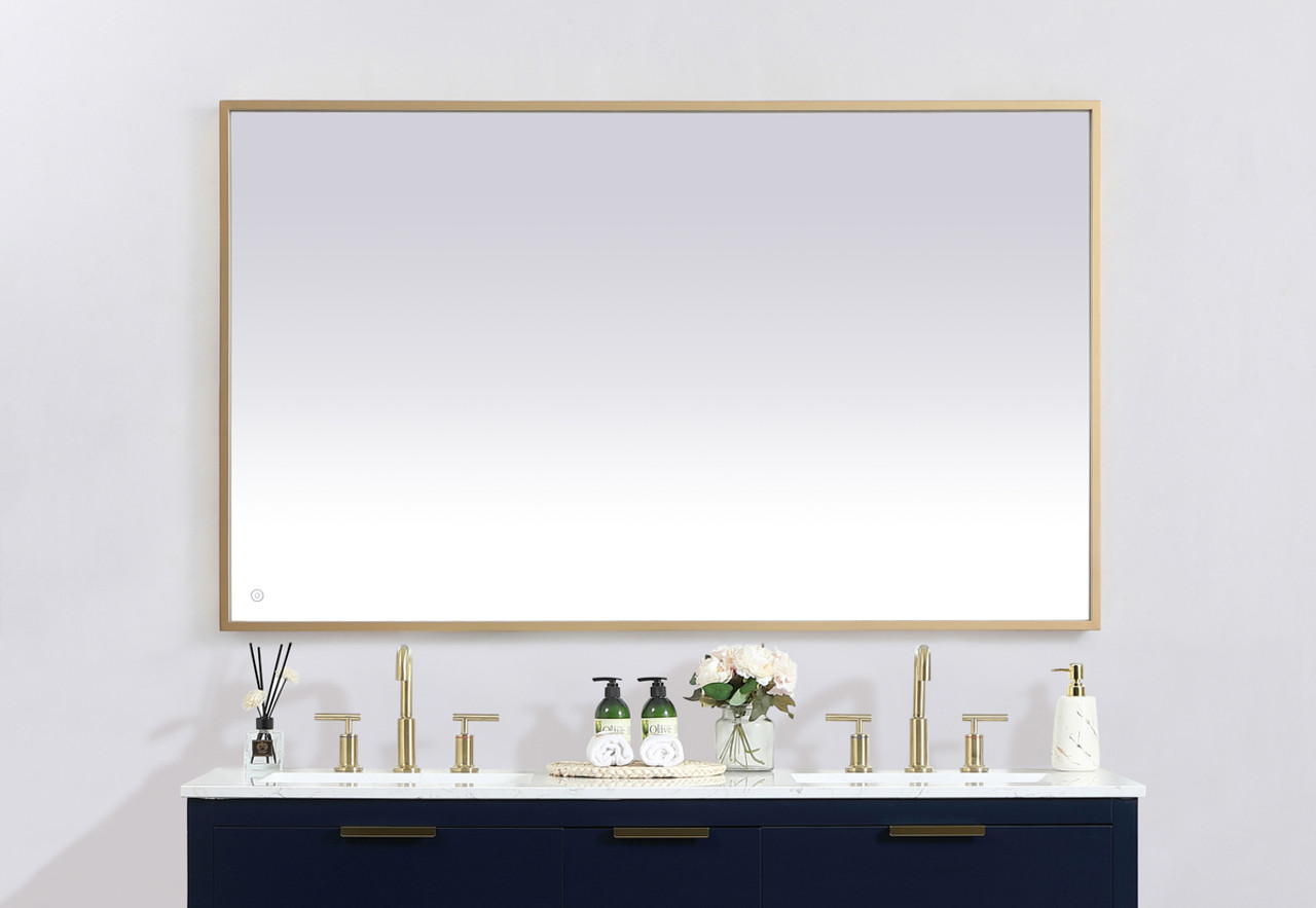 Elegant Decor MRE63660BR Pier 36x60 inch LED mirror with adjustable color temperature 3000K/4200K/6400K in brass