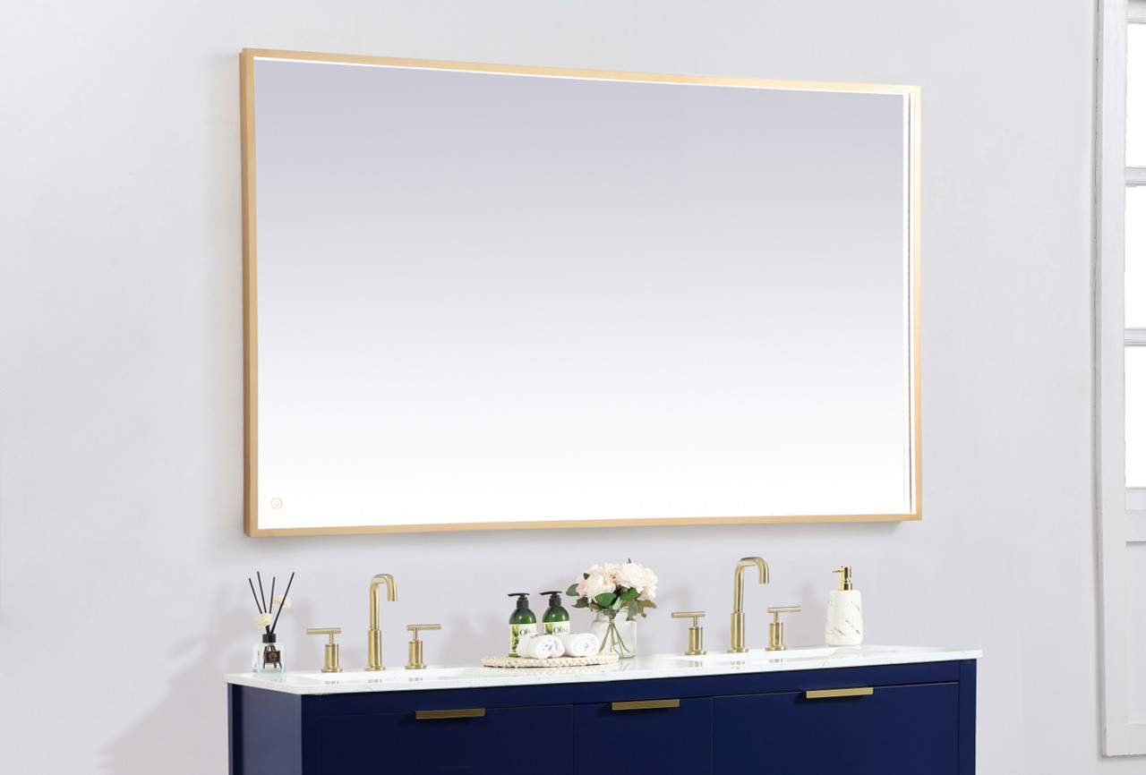 Elegant Decor MRE63660BR Pier 36x60 inch LED mirror with adjustable color temperature 3000K/4200K/6400K in brass