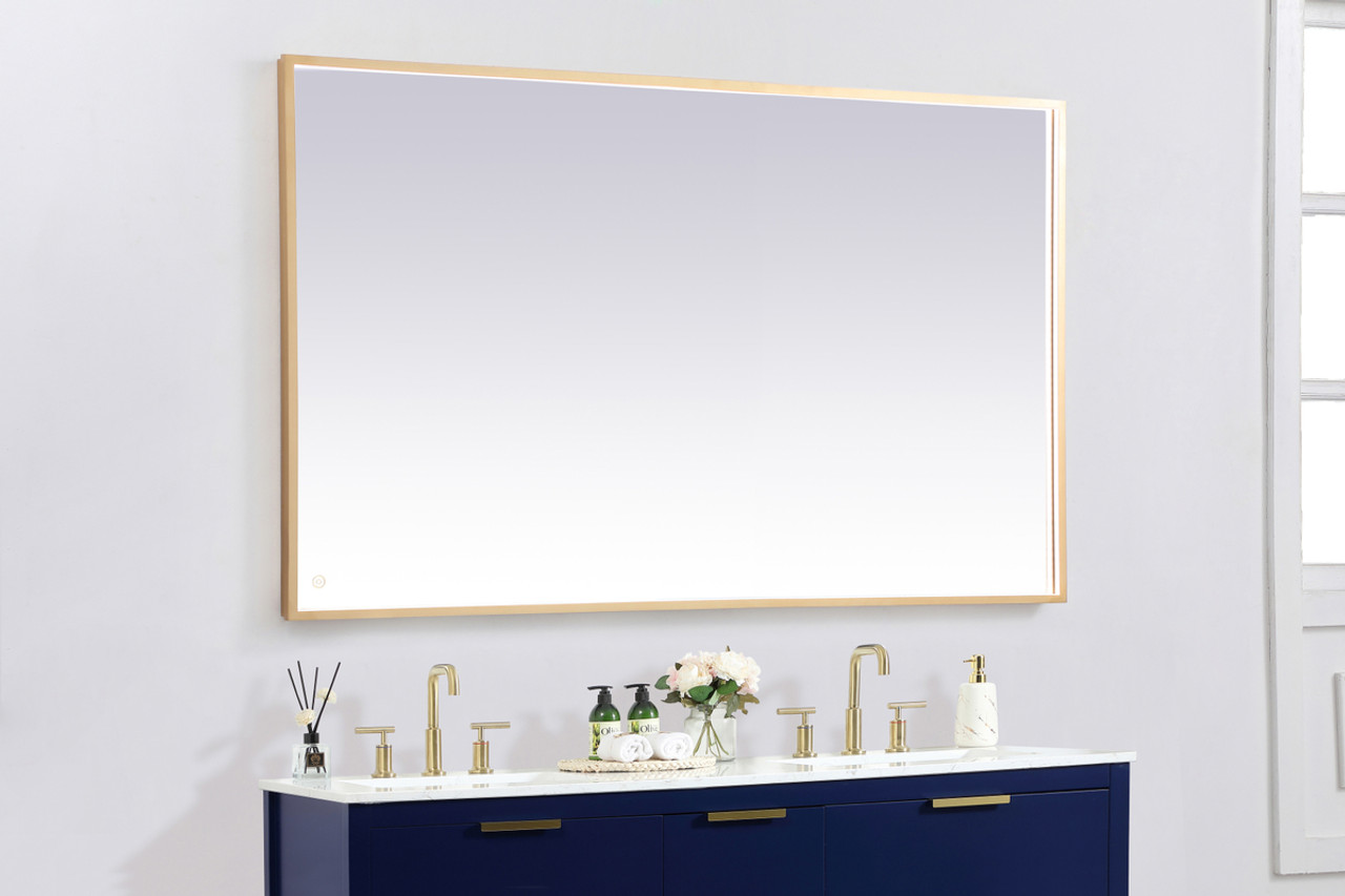 Elegant Decor MRE63660BR Pier 36x60 inch LED mirror with adjustable color temperature 3000K/4200K/6400K in brass