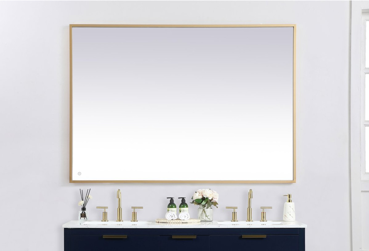Elegant Decor MRE64260BR Pier 42x60 inch LED mirror with adjustable color temperature 3000K/4200K/6400K in brass