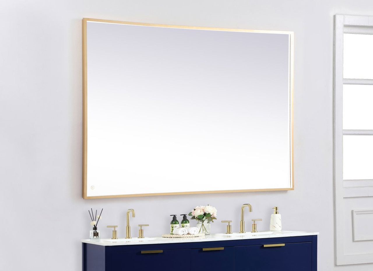 Elegant Decor MRE64260BR Pier 42x60 inch LED mirror with adjustable color temperature 3000K/4200K/6400K in brass