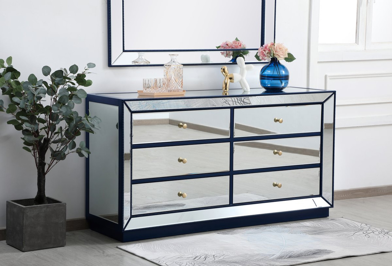 Elegant Decor MF53036BL 60 inch mirrored chest in blue