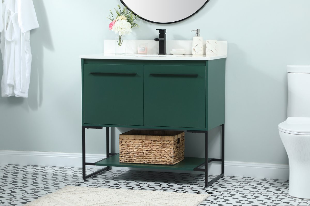 Elegant Decor VF42536MGN-BS 36 inch single bathroom vanity in green with backsplash