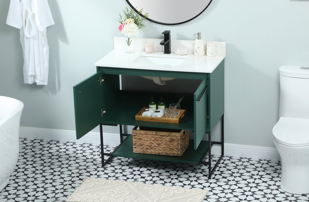 Elegant Decor VF42536MGN-BS 36 inch single bathroom vanity in green with backsplash