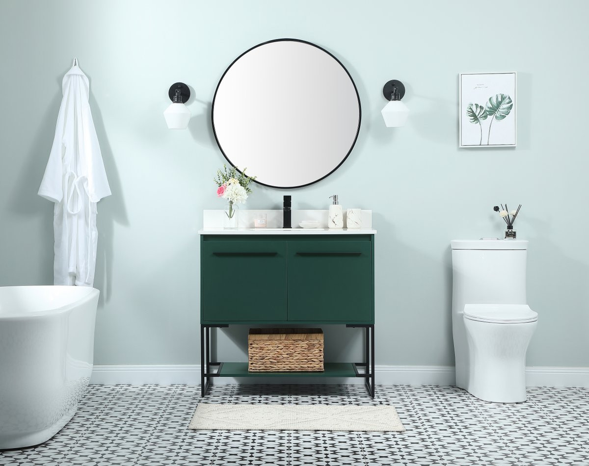 Elegant Decor VF42536MGN-BS 36 inch single bathroom vanity in green with backsplash