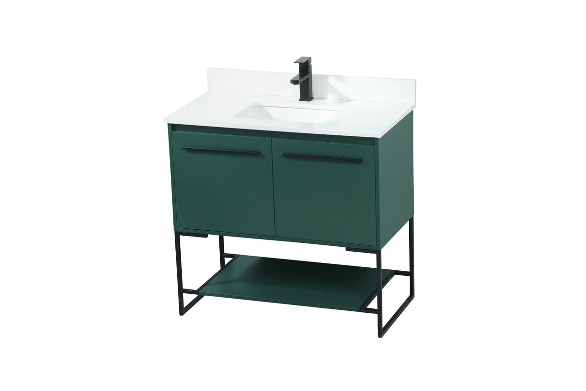 Elegant Decor VF42536MGN-BS 36 inch single bathroom vanity in green with backsplash