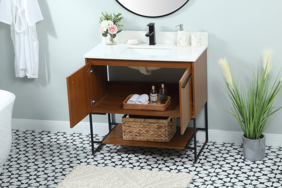 Elegant Decor VF42536MTK-BS 36 inch single bathroom vanity in teak with backsplash