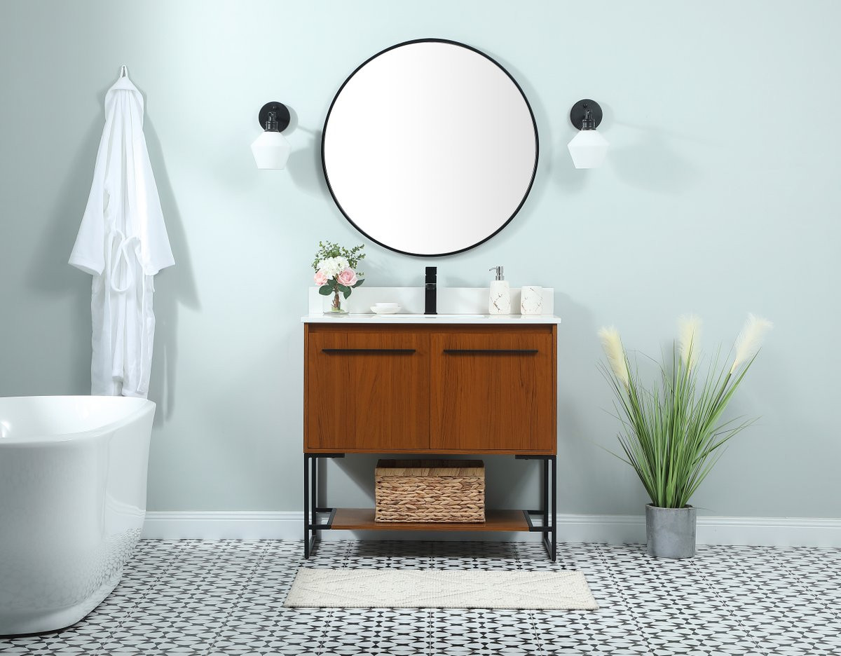 Elegant Decor VF42536MTK-BS 36 inch single bathroom vanity in teak with backsplash
