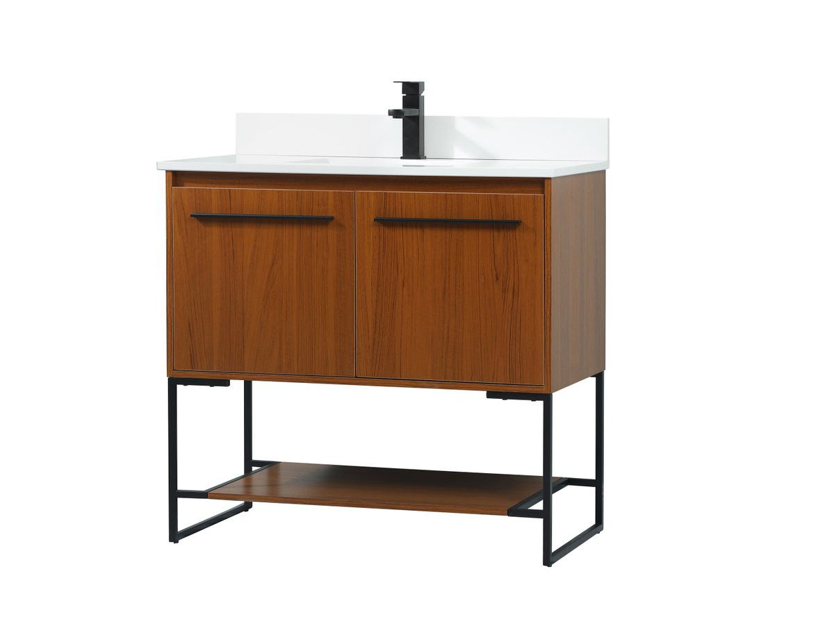 Elegant Decor VF42536MTK-BS 36 inch single bathroom vanity in teak with backsplash