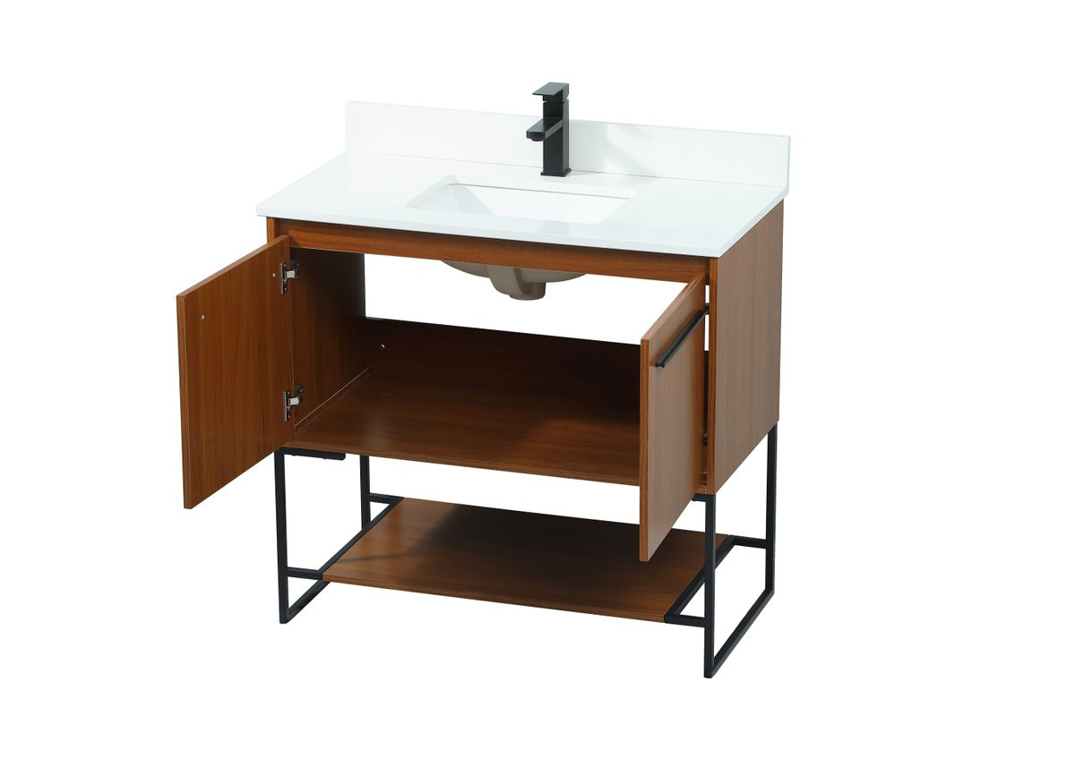 Elegant Decor VF42536MTK-BS 36 inch single bathroom vanity in teak with backsplash