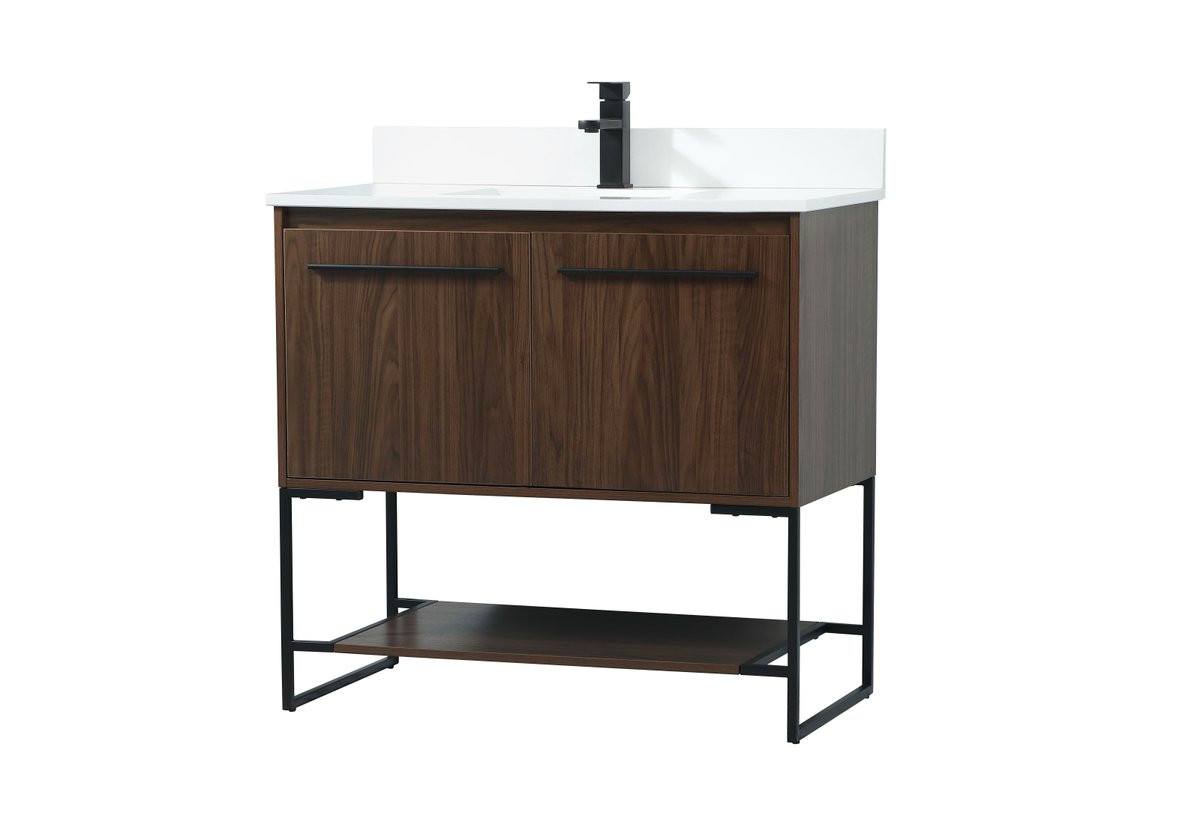 Elegant Decor VF42536MWT-BS 36 inch single bathroom vanity in walnut with backsplash