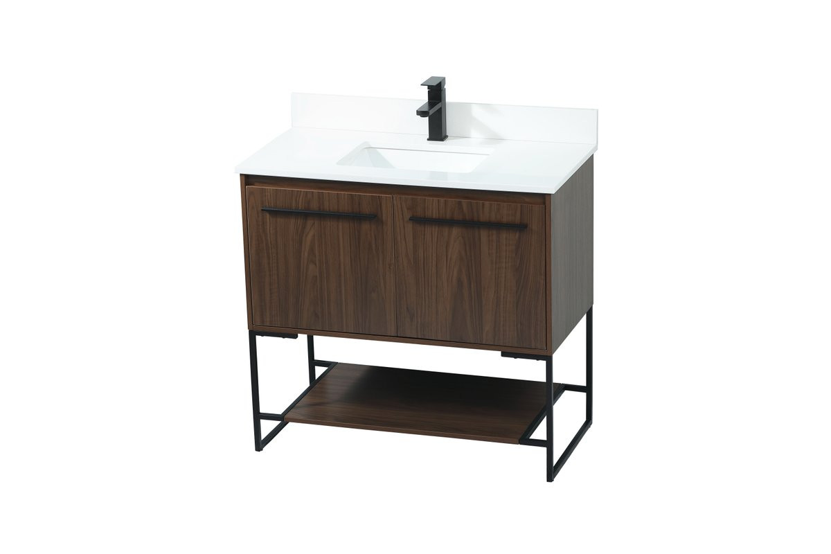 Elegant Decor VF42536MWT-BS 36 inch single bathroom vanity in walnut with backsplash