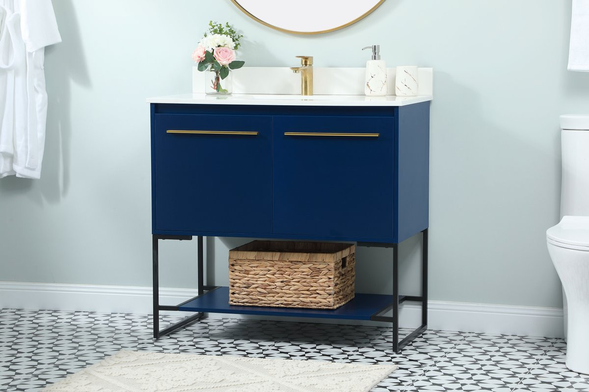 Elegant Decor VF42536MBL-BS 36 inch single bathroom vanity in blue with backsplash