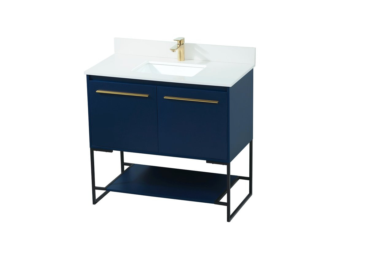 Elegant Decor VF42536MBL-BS 36 inch single bathroom vanity in blue with backsplash