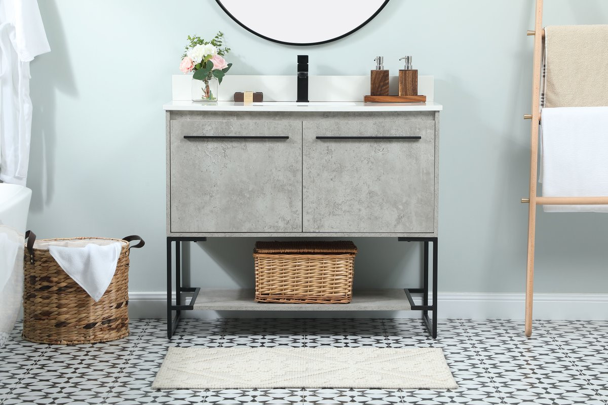 Elegant Decor VF42540MCG-BS 40 inch single bathroom vanity in concrete grey with backsplash