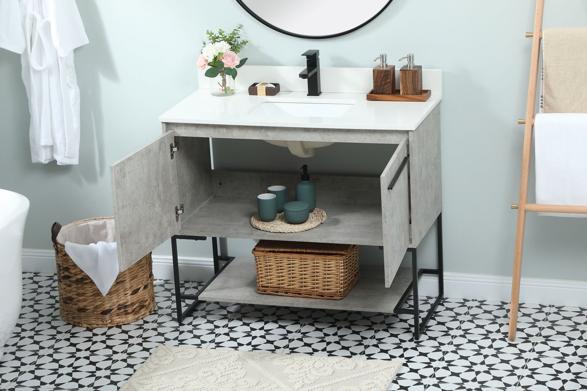 Elegant Decor VF42540MCG-BS 40 inch single bathroom vanity in concrete grey with backsplash