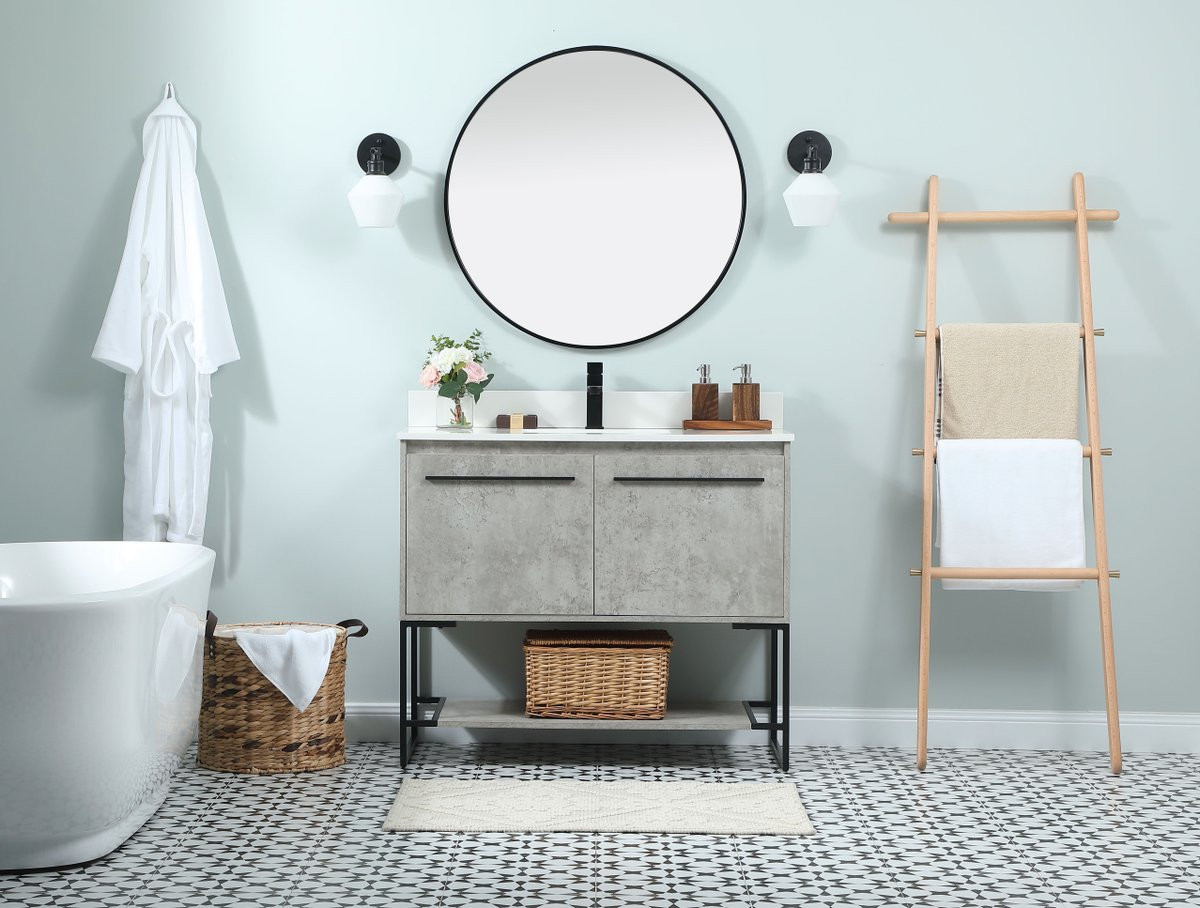Elegant Decor VF42540MCG-BS 40 inch single bathroom vanity in concrete grey with backsplash