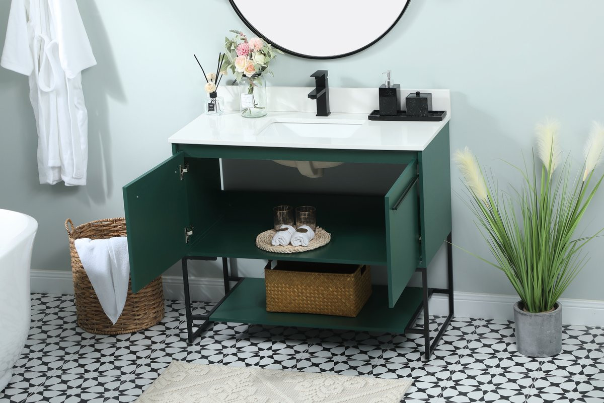 Elegant Decor VF42540MGN-BS 40 inch single bathroom vanity in green with backsplash
