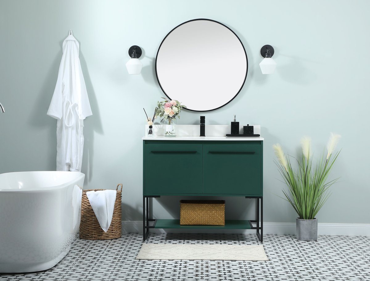 Elegant Decor VF42540MGN-BS 40 inch single bathroom vanity in green with backsplash