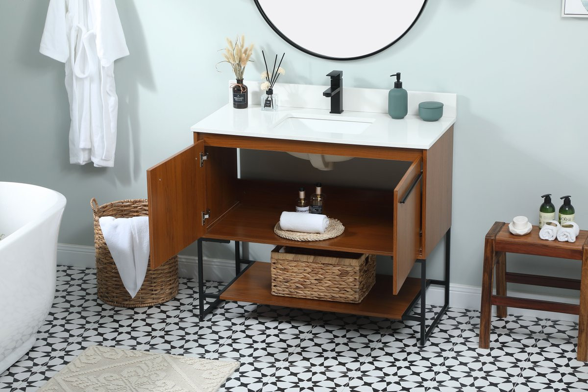 Elegant Decor VF42540MTK-BS 40 inch single bathroom vanity in teak with backsplash