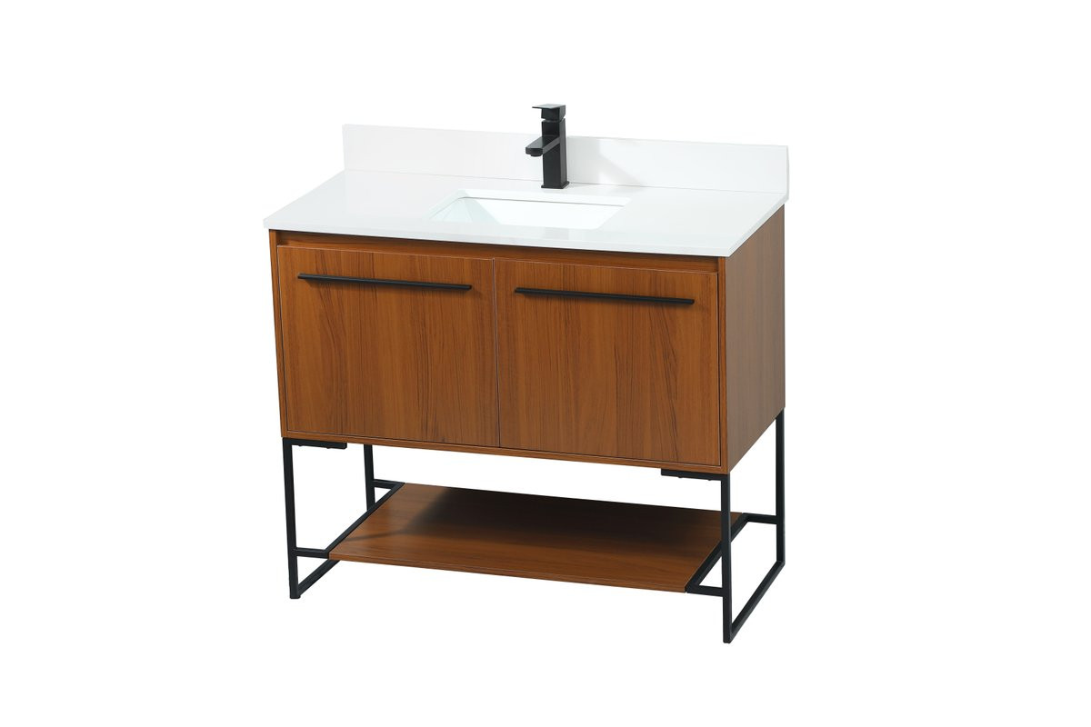Elegant Decor VF42540MTK-BS 40 inch single bathroom vanity in teak with backsplash