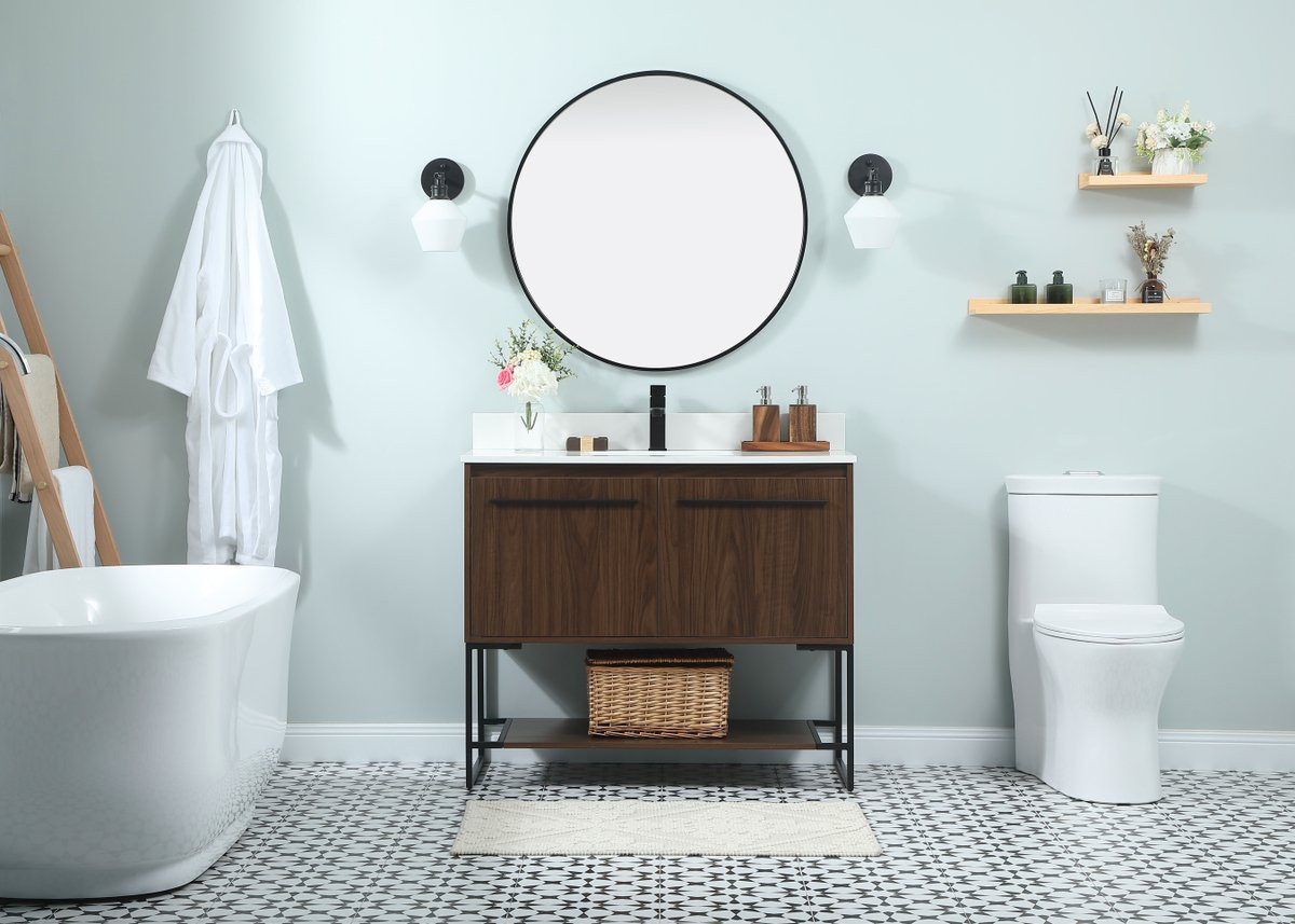 Elegant Decor VF42540MWT-BS 40 inch single bathroom vanity in walnut with backsplash