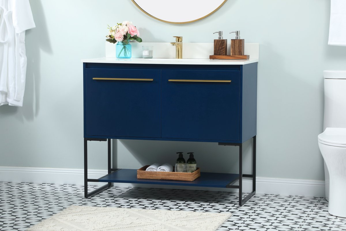 Elegant Decor VF42540MBL-BS 40 inch single bathroom vanity in blue with backsplash