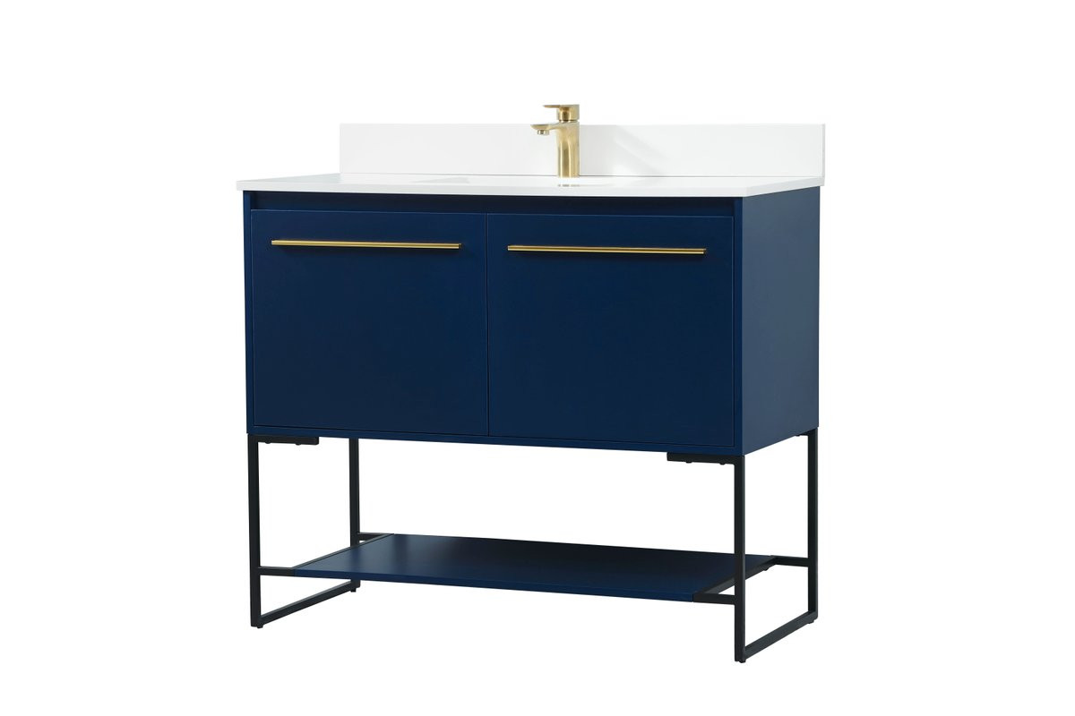 Elegant Decor VF42540MBL-BS 40 inch single bathroom vanity in blue with backsplash