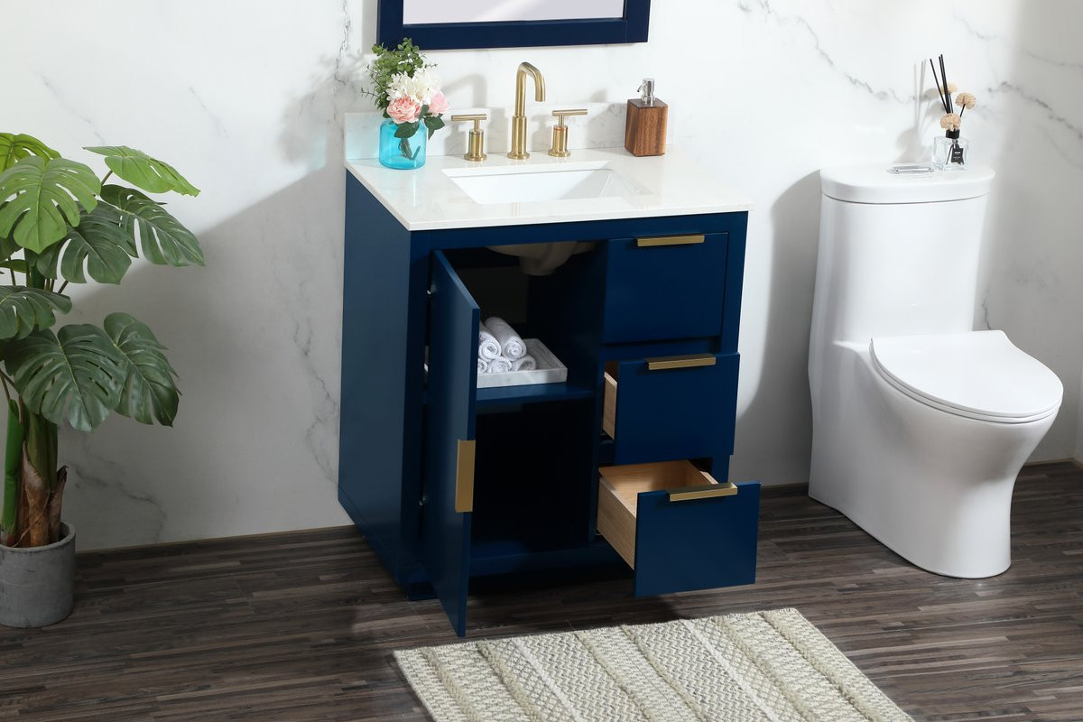 Elegant Decor VF19430BL-BS 30 inch single bathroom vanity in blue with backsplash