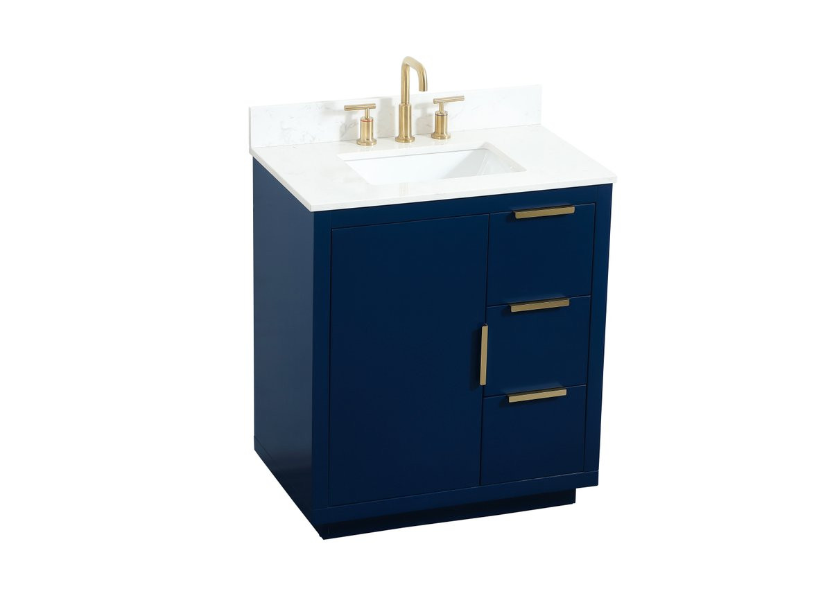 Elegant Decor VF19430BL-BS 30 inch single bathroom vanity in blue with backsplash