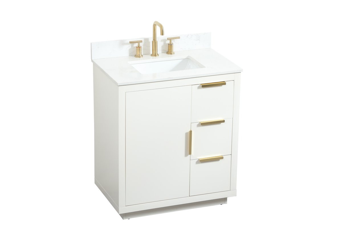 Elegant Decor VF19430WH-BS 30 inch single bathroom vanity in white with backsplash
