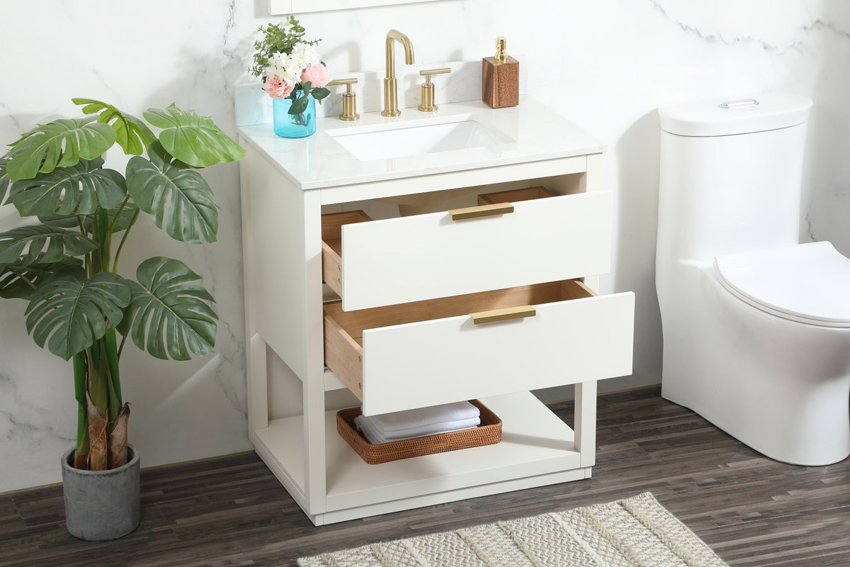 Elegant Decor VF19230WH-BS 30 inch single bathroom vanity in white with backsplash