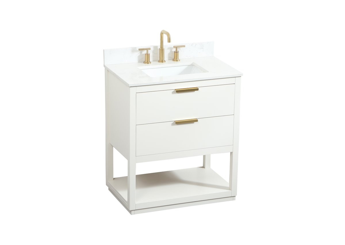 Elegant Decor VF19230WH-BS 30 inch single bathroom vanity in white with backsplash