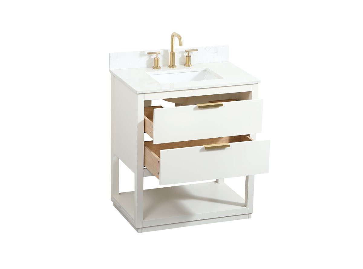 Elegant Decor VF19230WH-BS 30 inch single bathroom vanity in white with backsplash