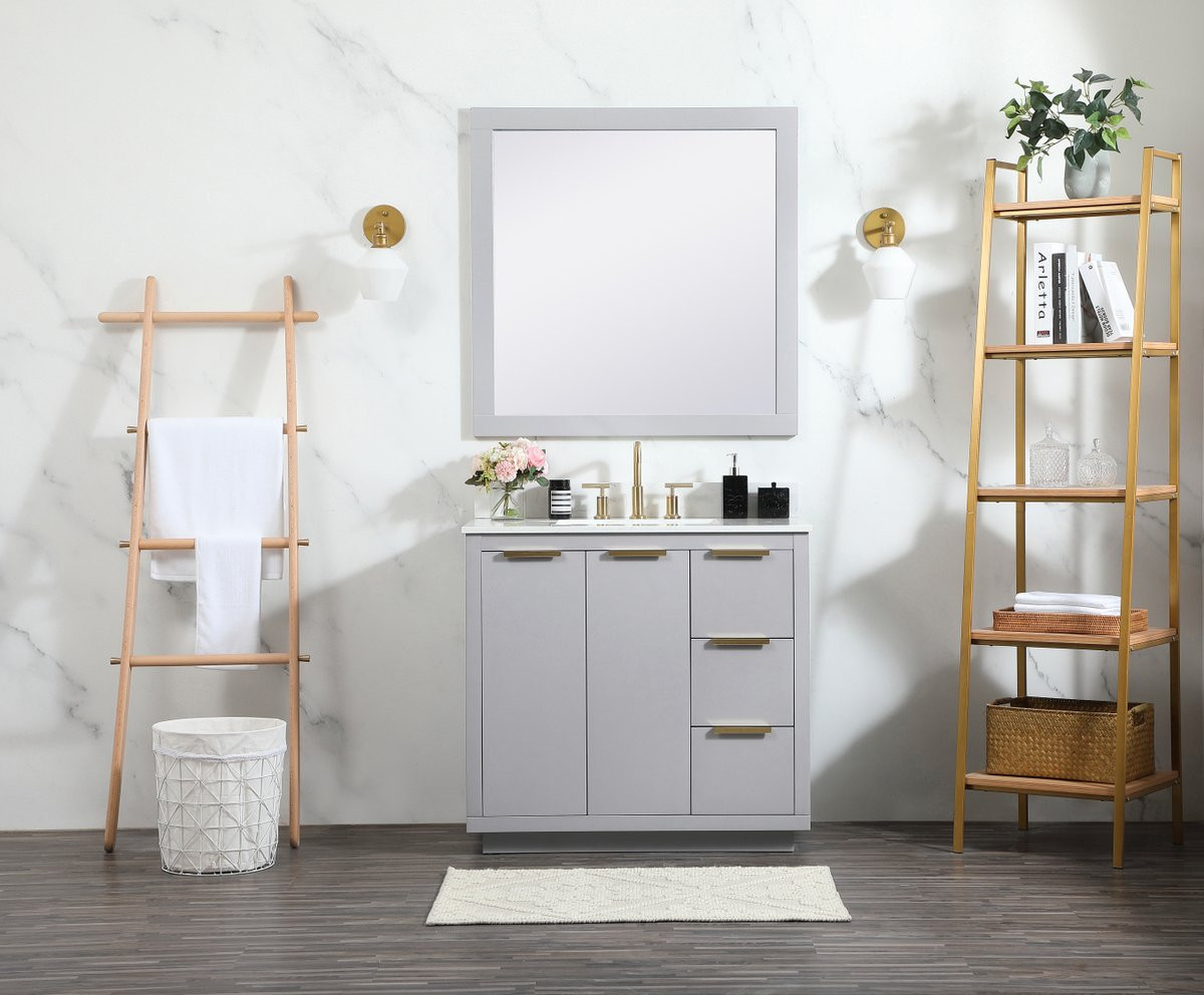 Elegant Decor VF19436GR-BS 36 inch single bathroom vanity in grey with backsplash