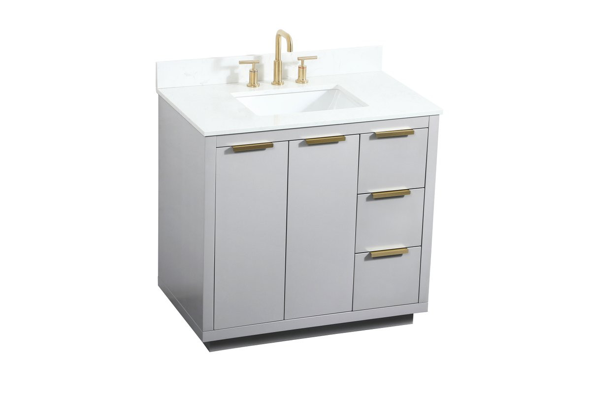 Elegant Decor VF19436GR-BS 36 inch single bathroom vanity in grey with backsplash