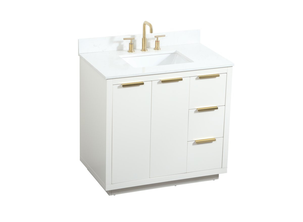 Elegant Decor VF19436WH-BS 36 inch single bathroom vanity in white with backsplash