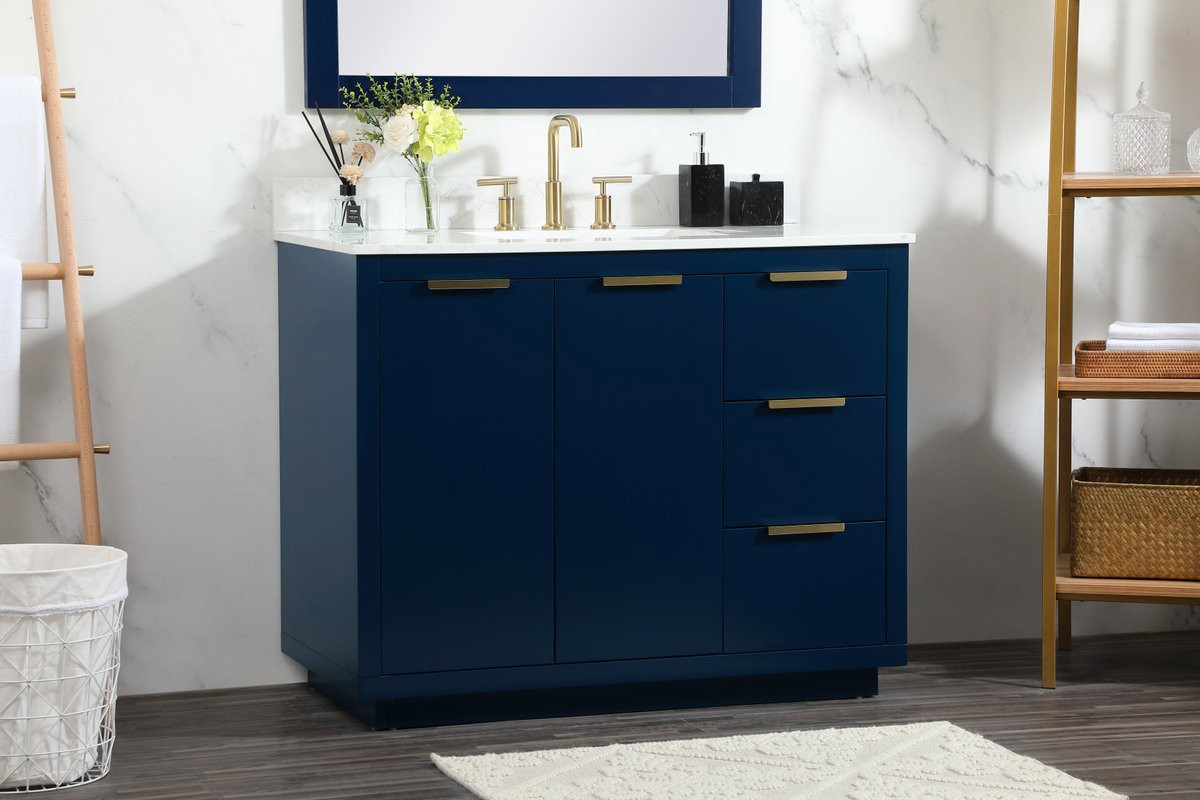 Elegant Decor VF19442BL-BS 42 inch single bathroom vanity in blue with backsplash