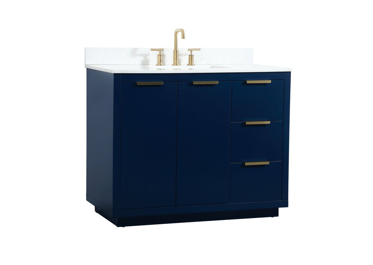 Elegant Decor VF19442BL-BS 42 inch single bathroom vanity in blue with backsplash