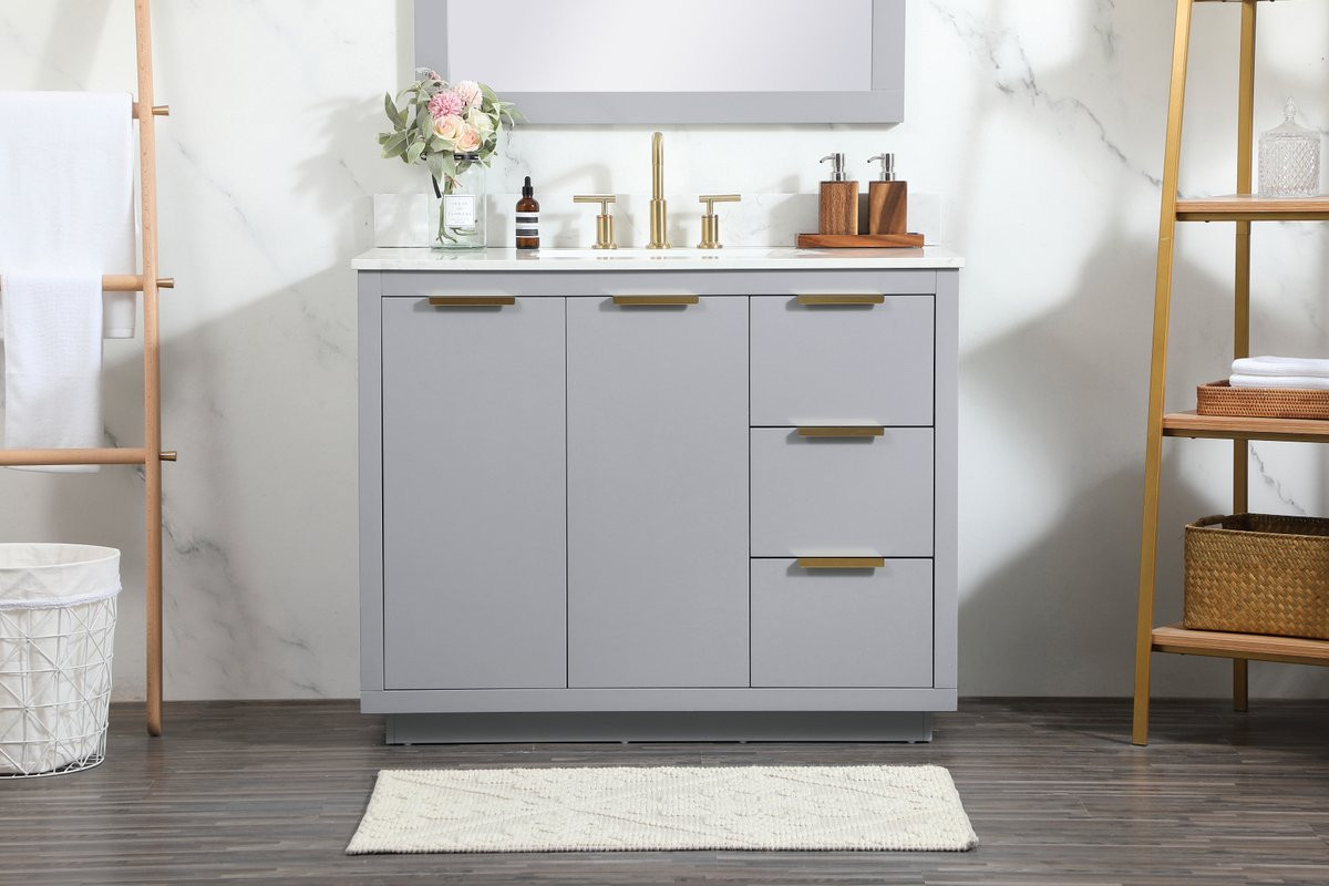 Elegant Decor VF19442GR-BS 42 inch single bathroom vanity in grey with backsplash