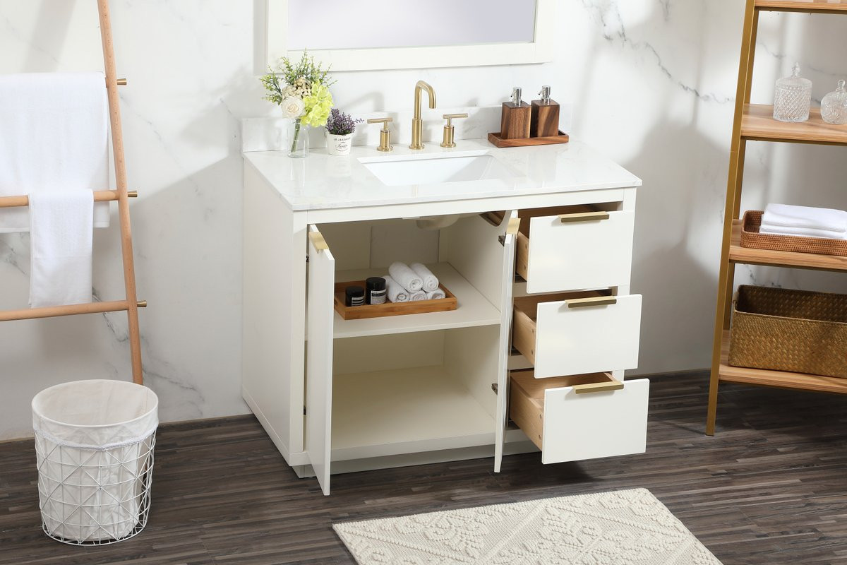 Elegant Decor VF19442WH-BS 42 inch single bathroom vanity in white with backsplash