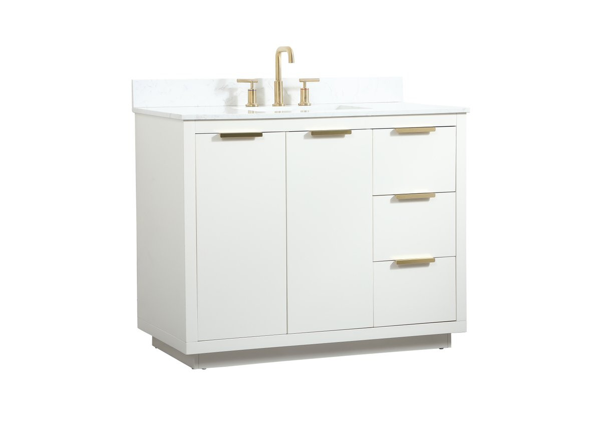 Elegant Decor VF19442WH-BS 42 inch single bathroom vanity in white with backsplash