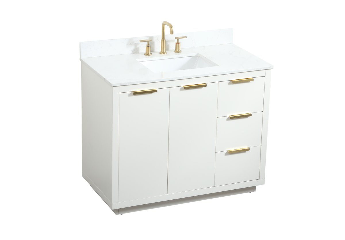 Elegant Decor VF19442WH-BS 42 inch single bathroom vanity in white with backsplash