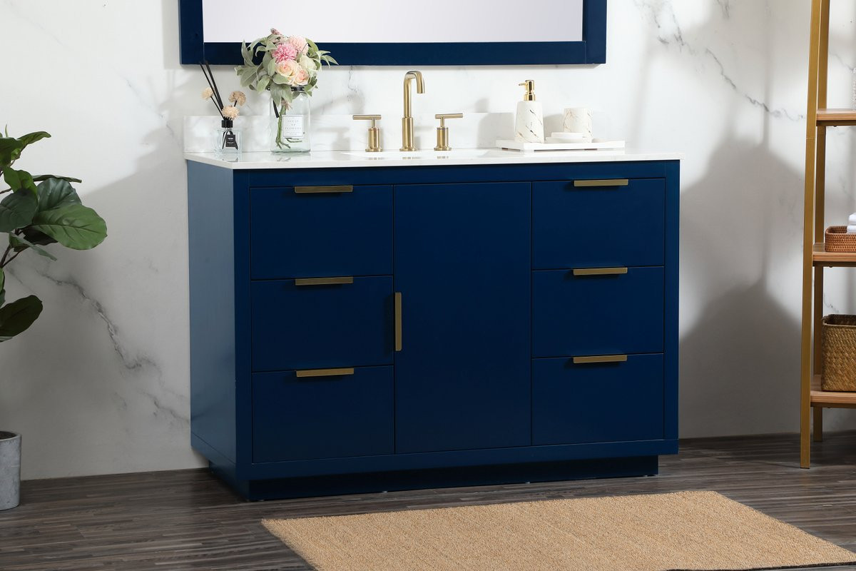 Elegant Decor VF19448BL-BS 48 inch single bathroom vanity in blue with backsplash