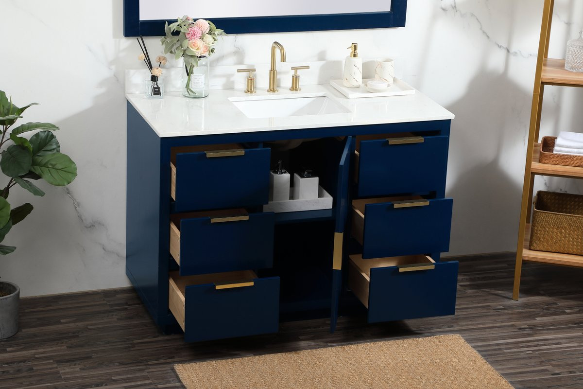 Elegant Decor VF19448BL-BS 48 inch single bathroom vanity in blue with backsplash