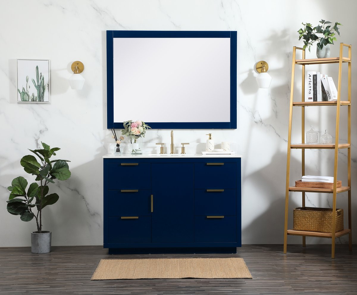 Elegant Decor VF19448BL-BS 48 inch single bathroom vanity in blue with backsplash