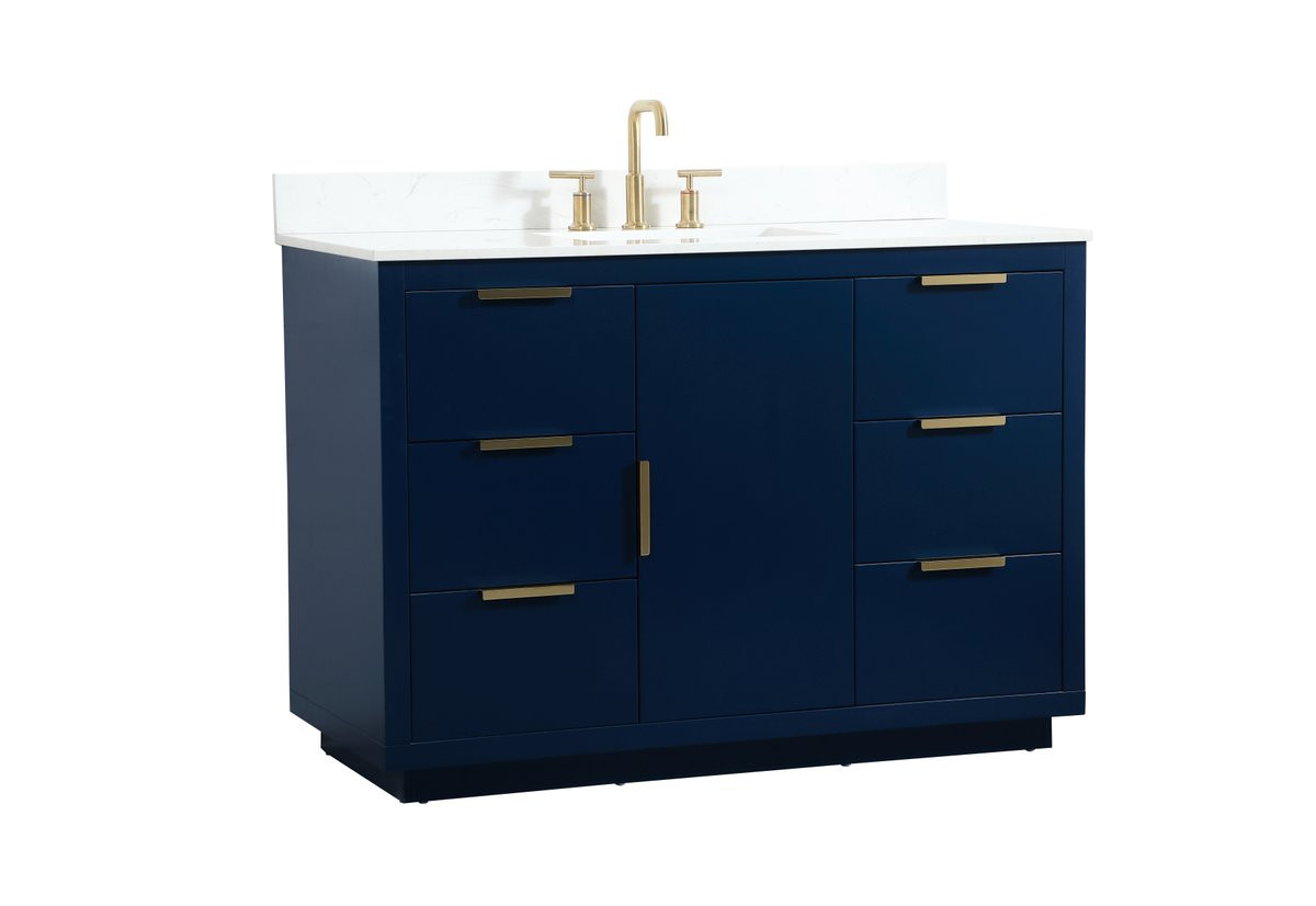 Elegant Decor VF19448BL-BS 48 inch single bathroom vanity in blue with backsplash