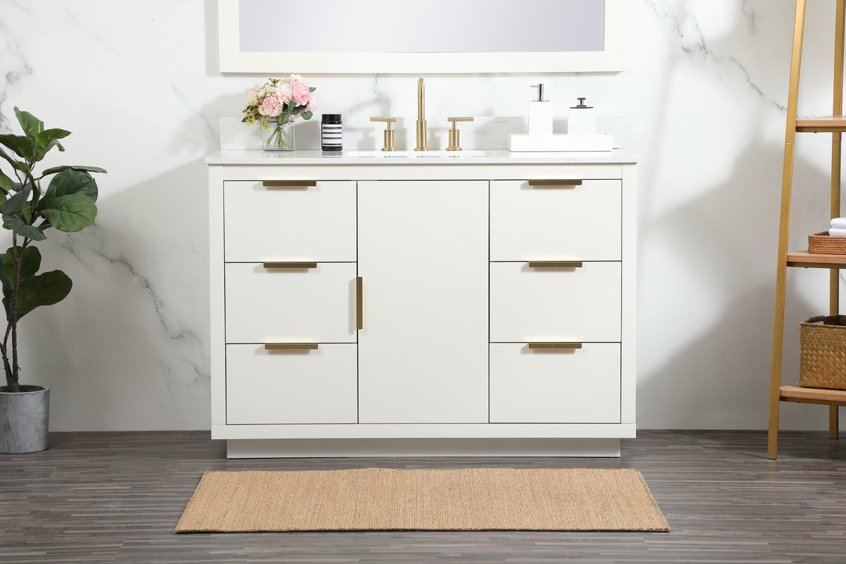 Elegant Decor VF19448WH-BS 48 inch single bathroom vanity in white with backsplash
