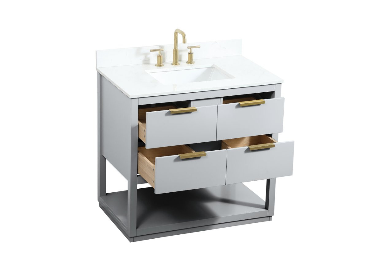 Elegant Decor VF19236GR-BS 36 inch single bathroom vanity in grey with backsplash