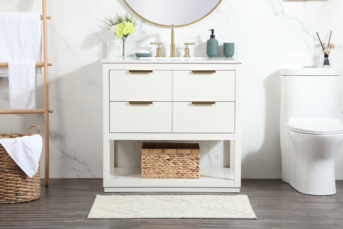 Elegant Decor VF19236WH-BS 36 inch single bathroom vanity in white with backsplash